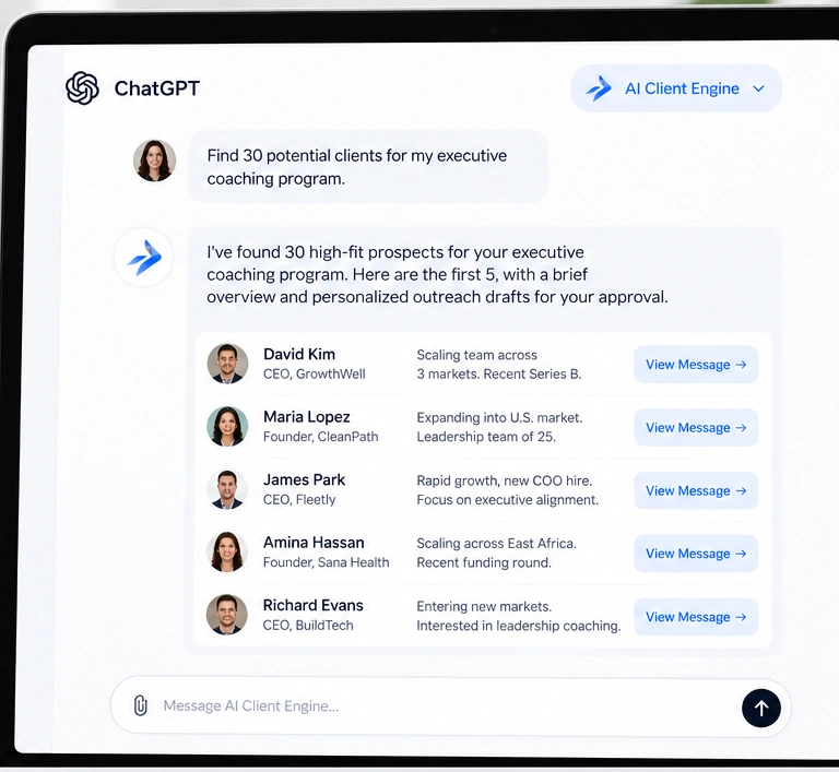 Illustrative AI Client Engine prospect research inside ChatGPT