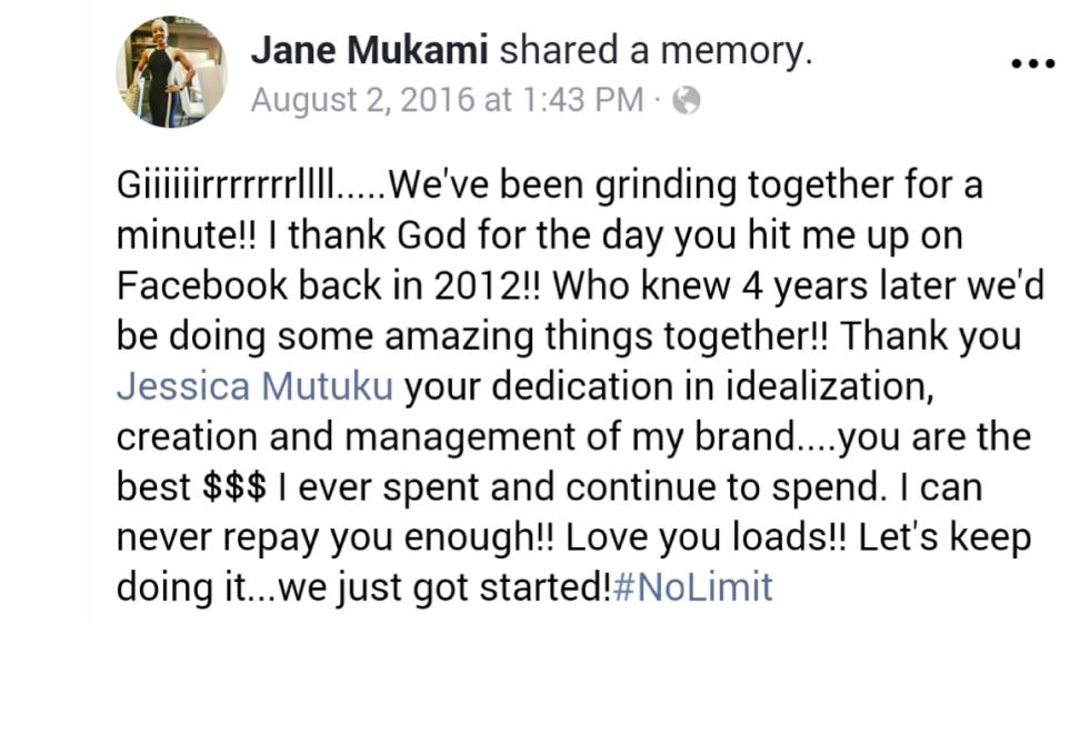 Jane Mukami's testimonial about working with Jessica Mutuku